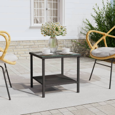 vidaXL fekete polyrattan és edzett üveg kisasztal 45 x 45 x 45 cm bútor