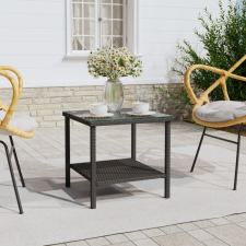 vidaXL fekete polyrattan és edzett üveg kisasztal 45 x 45 x 45 cm bútor