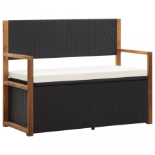 vidaXL fekete polyrattan és tömör akácfa tárolópad 110 cm kerti bútor