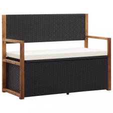 vidaXL Fekete polyrattan és tömör akácfa tárolópad 115 cm (46010) kerti bútor