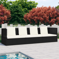 vidaXL fekete polyrattan kerti ágy hát- és ülőpárnákkal ágy és ágykellék