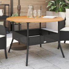 vidaXL fekete polyrattan kerti asztal akácfa lappal Ø110 x 71 cm kerti bútor