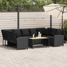 vidaXL fekete polyrattan kerti kanapé párnákkal kerti bútor