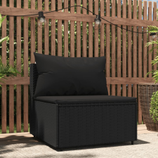 vidaXL fekete polyrattan kerti középső kanapé párnákkal kerti bútor