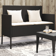 vidaXL Fekete polyrattan kerti pad párnával kerti bútor