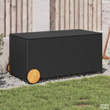 vidaXL Fekete polyrattan kerti tárolóláda kerekekkel 190 L kerti tárolás