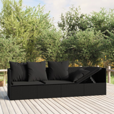 vidaXL fekete polyrattan kültéri társalgókanapé párnákkal kerti bútor