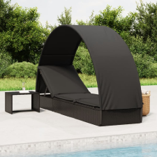 vidaXL fekete polyrattan napágy kerek tetővel 211 x 57 x 140 cm kerti bútor