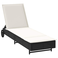 vidaXL fekete polyrattan napozóágy kerekekkel és párnával (4104033) kerti bútor