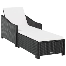 vidaXL fekete polyrattan napozóágy krémfehér párnával (317179) kerti bútor