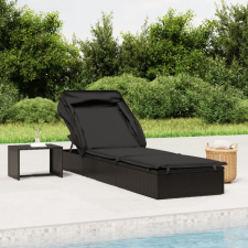 vidaXL fekete polyrattan napozóágy összecsukható tetővel 213x63x97 cm kerti bútor