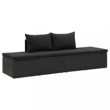 vidaXL Fekete polyrattan napozóágy párnákkal kerti bútor