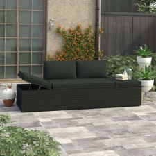 vidaXL fekete polyrattan napozóágy párnákkal kerti bútor