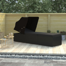 vidaXL fekete polyrattan napozóágy ponyvával és párnával kerti bútor