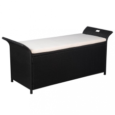 vidaXL Fekete polyrattan tárolópad párnával 138 cm kerti bútor