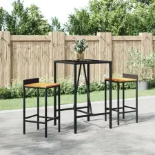 vidaXL fekete polyrattan üveglapos bárasztal 70 x 70 x 110 cm kerti bútor