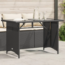 vidaXL Fekete polyrattan üveglapos kerti asztal 110x68x70 cm kerti bútor