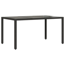 vidaXL fekete polyrattan üveglapos kerti asztal 150 x 90 x 75 cm (365531) kerti bútor