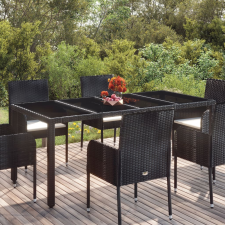 vidaXL fekete polyrattan üveglapos kerti asztal 190 x 90 x 75 cm kerti bútor