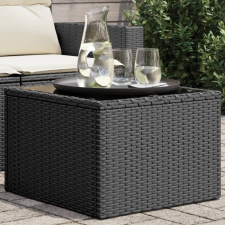vidaXL fekete polyrattan üveglapos kerti asztal 55 x 55 x 37 cm kerti bútor