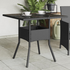 vidaXL Fekete polyrattan üveglapos kerti asztal 80 x 80 x 75 cm kerti bútor