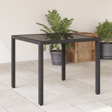 vidaXL fekete polyrattan üveglapos kerti asztal 90 x 90 x 75 cm kerti bútor