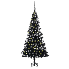 vidaXL fekete PVC műkarácsonyfa LED-ekkel és gömbszettel 120 cm (3077674) műfenyő