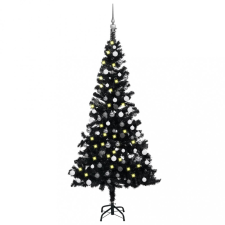 vidaXL fekete PVC műkarácsonyfa LED-fényekkel és gömbszettel 150 cm műfenyő