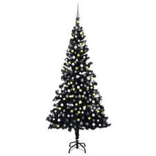 vidaXL fekete PVC műkarácsonyfa LED-fényekkel és gömbszettel 210 cm  (3077677) műfenyő