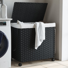 vidaXL Fekete rattan szennyeskosár kerekekkel 60x35x60,5 cm bútor
