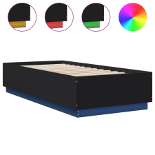 vidaXL fekete szerelt fa ágykeret LED-világítással 90 x 200 cm (3209633) ágy és ágykellék