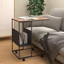 vidaXL fekete szerelt fa kisasztal kerekekkel 55x36x63,5 cm bútor