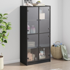 vidaXL fekete szerelt fa magasszekrény ajtókkal 68 x 37 x 109 cm bútor