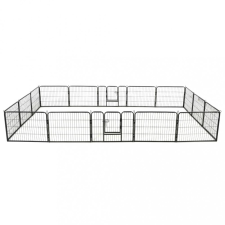 vidaXL fekete színű acél kutyakennel 16 panelből 60 x 80 cm szállítóbox, fekhely kutyáknak