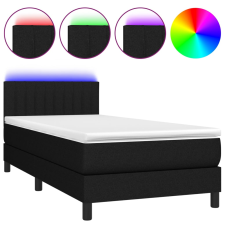 vidaXL fekete szövet rugós és LED-es ágy matraccal 90x190 cm (3133279) ágy és ágykellék