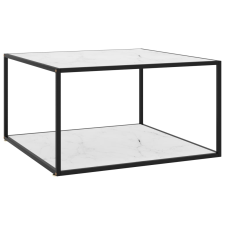vidaXL fekete teázóasztal fehér márvány mintás üveggel 90 x 90 x 50 cm bútor