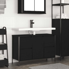 vidaXL Fekete tölgy mosdószekrény fiókokkal 90x34,5x60 cm fürdőszoba bútor