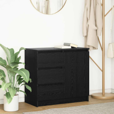 vidaXL Fekete tölgy szerelt fa tálalószekrény fiókos 71x35x65 cm bútor