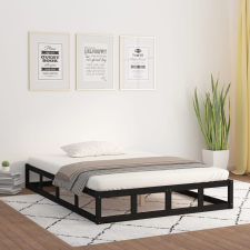 vidaXL fekete tömör fa ágykeret 140 x 200 cm ágy és ágykellék