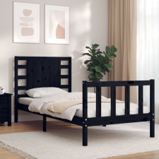 vidaXL fekete tömör fa ágykeret fejtámlával 100 x 200 cm ágy és ágykellék