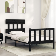 vidaXL fekete tömör fa ágykeret fejtámlával 100 x 200 cm ágy és ágykellék