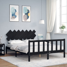 vidaXL fekete tömör fa ágykeret fejtámlával 140 x 190 cm bútor
