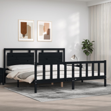 vidaXL fekete tömör fa ágykeret fejtámlával 200 x 200 cm ágy és ágykellék