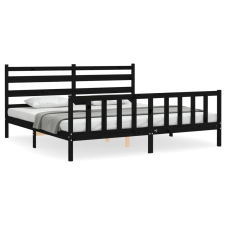 vidaXL fekete tömör fa ágykeret fejtámlával 200 x 200 cm (3192060) ágy és ágykellék