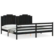 vidaXL fekete tömör fa ágykeret fejtámlával 200 x 200 cm (3194205) ágy és ágykellék