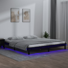 vidaXL fekete tömör fa ágykeret LED-világítással 200 x 200 cm ágy és ágykellék