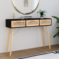 vidaXL fekete tömör fenyő és természetes rattan kisasztal 105x30x75 cm bútor