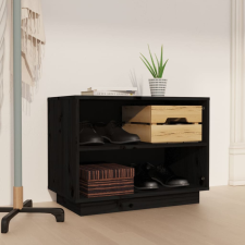 vidaXL fekete tömör fenyőfa cipősszekrény 60 x 34 x 45 cm bútor