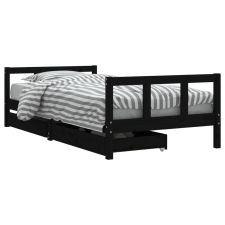 vidaXL fekete tömör fenyőfa gyerekágy keret fiókkal 90x190 cm (834419) gyermekbútor