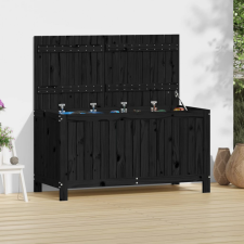 vidaXL fekete tömör fenyőfa kerti tárolóláda 121x55x64 cm kerti tárolás